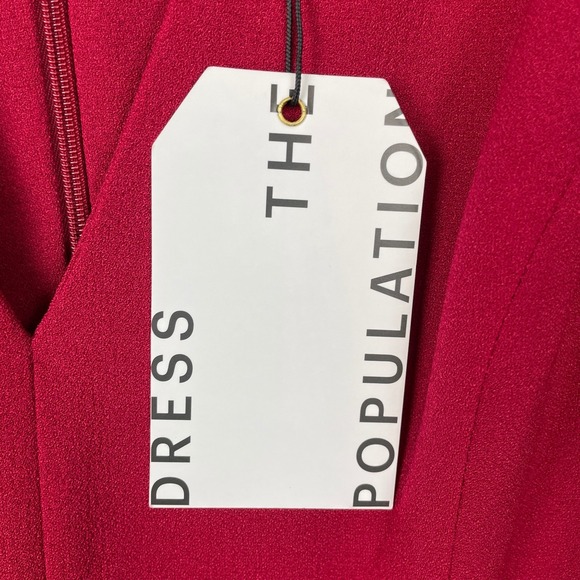 Dress the Population Catalina Cocktail Dress Large Red Pockets Fit & Flare New - Picture 3 of 12